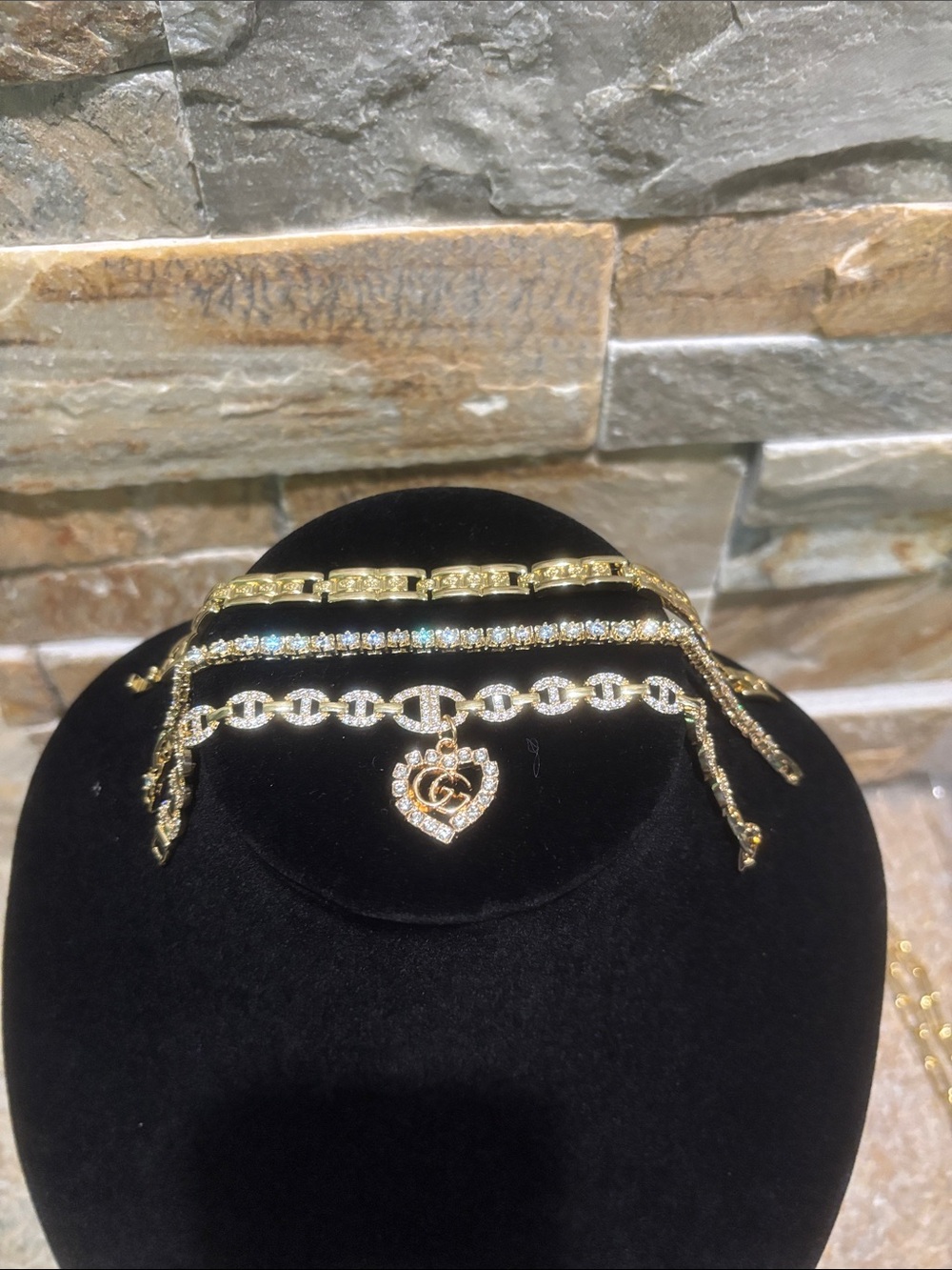 Gold-Tone Crystal Heart Charm Bracelet - Women Jewelry
